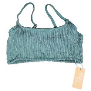 Kona Sol Women's S 4-6 Pucker Texture Square Neck Bikini Top Green 4Y18